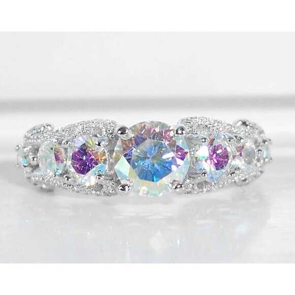 925 STERLING SILVER Simulated Mercury Mystic CZ Ring Round Cut - Picture 3 of 16